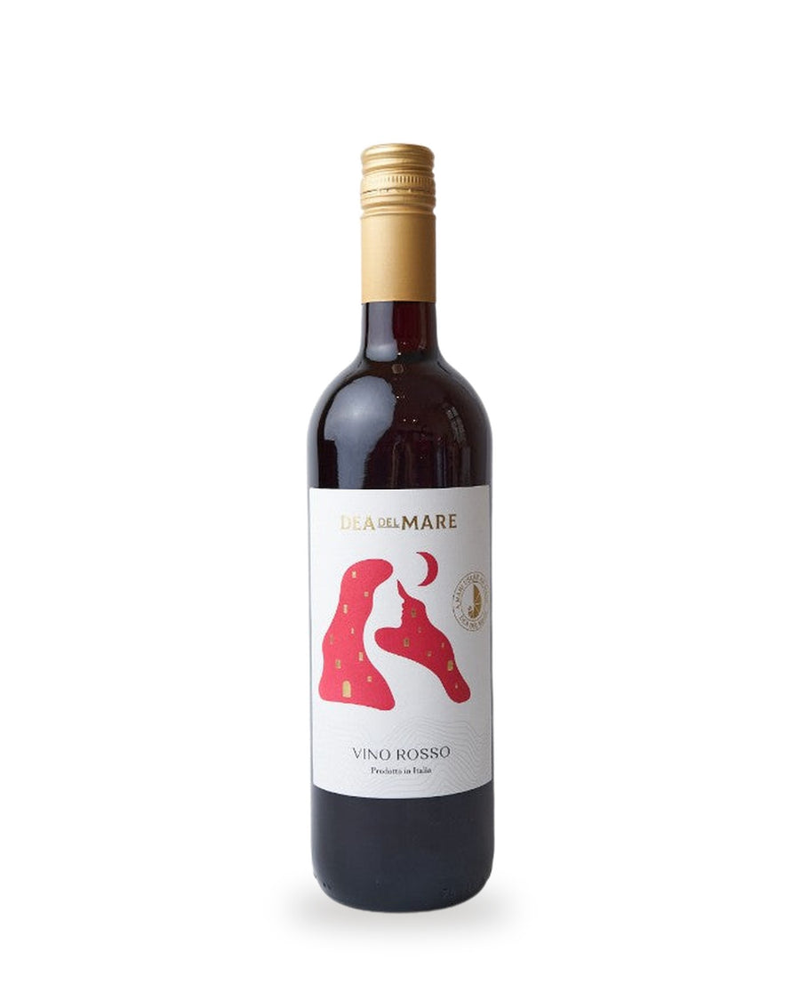 Dea del Mare Merlot Cabernet Sauvignon — Flasche vor weißem Studio-Hintergrund