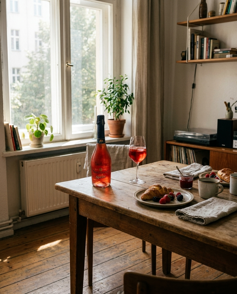 Night Orient Spritz Alkoholfrei auf dem Tisch in einer Berliner Altbauwohnung