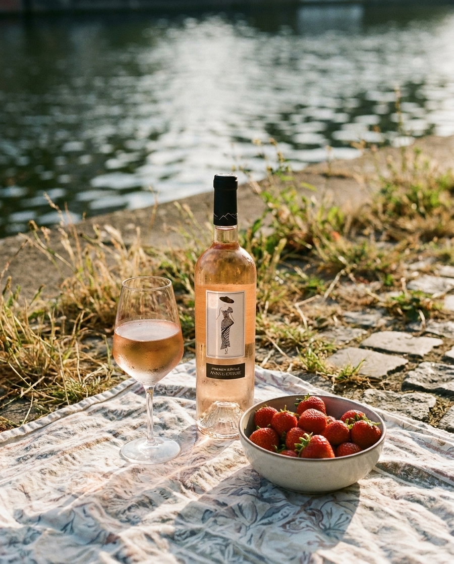 French Défilé Rosé draußen im Berliner Kiez
