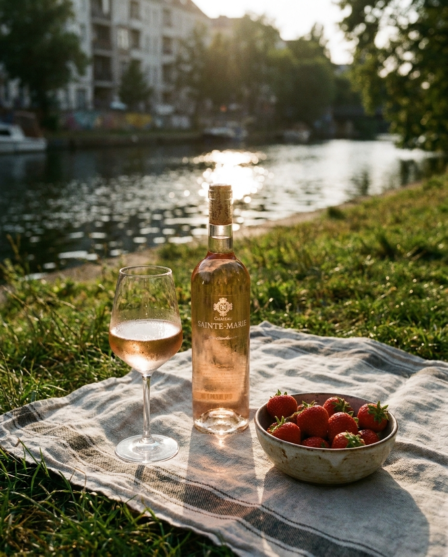 Château St. Marie Bordeaux Rosé draußen im Berliner Kiez
