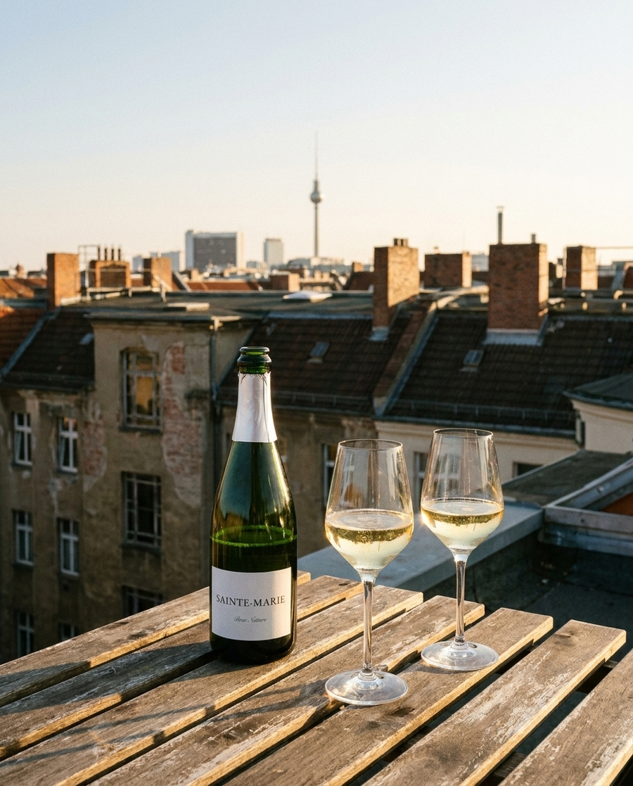 Château St. Marie Crémant de Bordeaux Brut draußen im Berliner Kiez