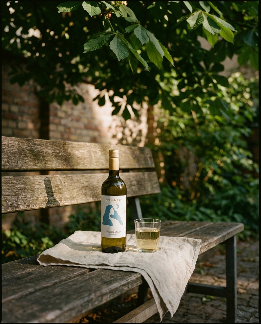 Dea del Mare Pinot Grigio Chardonnay draußen im Berliner Kiez