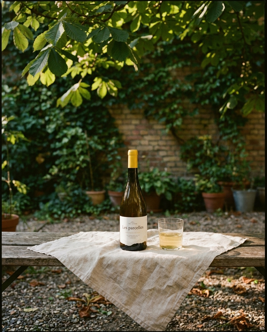 Les Parcelles Chardonnay BIO draußen im Berliner Kiez