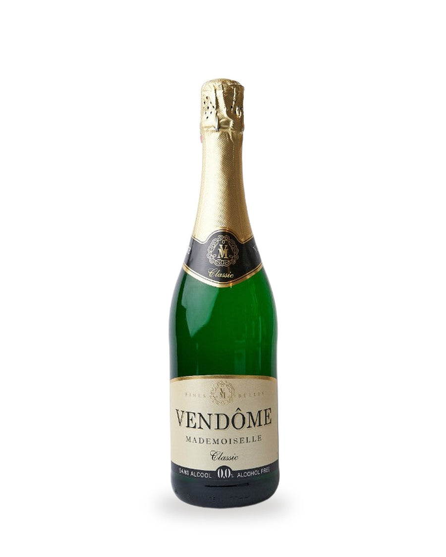 Vendôme Mademoiselle Crémant Classic Alkoholfrei — Flasche vor weißem Studio-Hintergrund