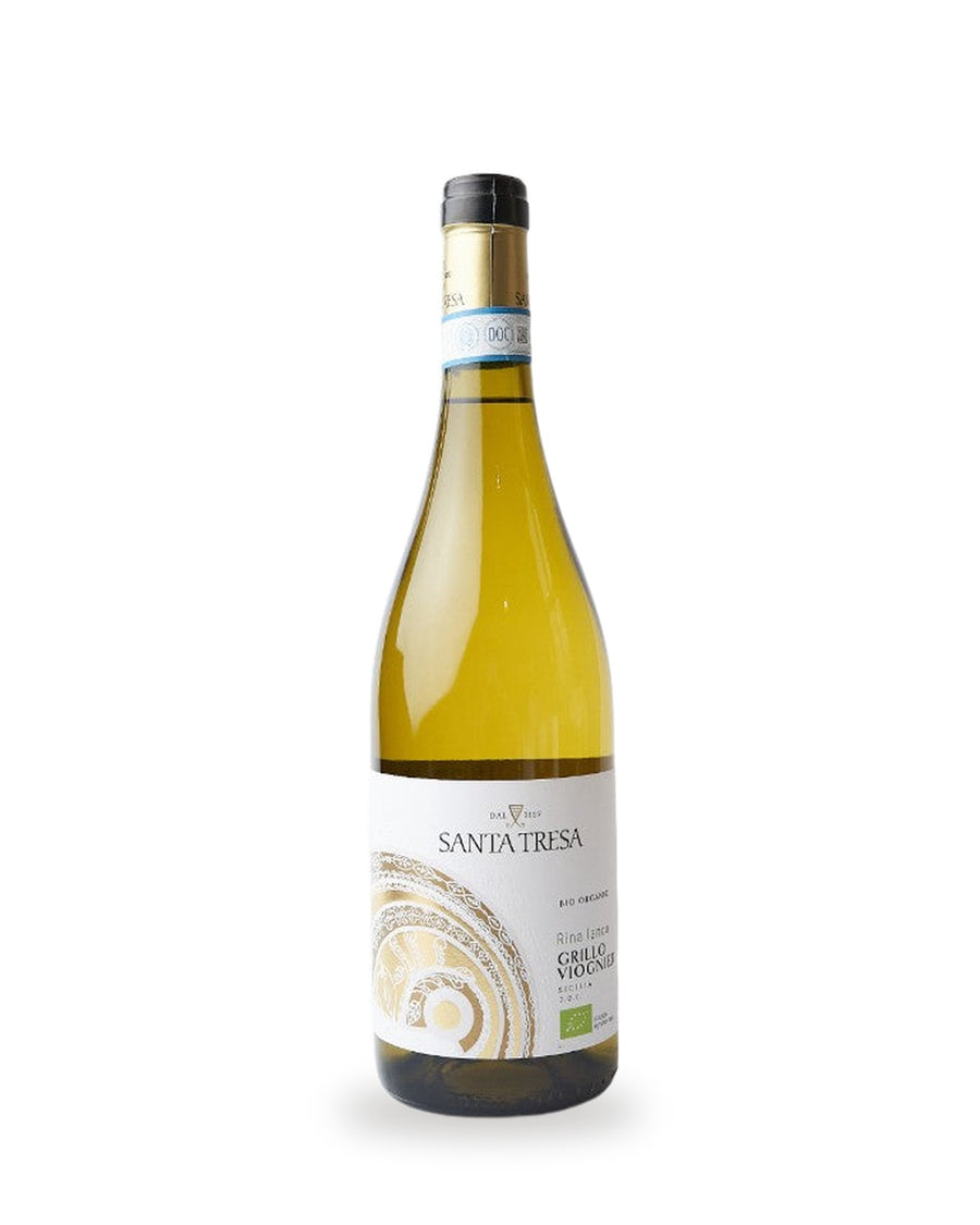 Santa Tresa Grillo Viognier BIO — Flasche vor weißem Studio-Hintergrund