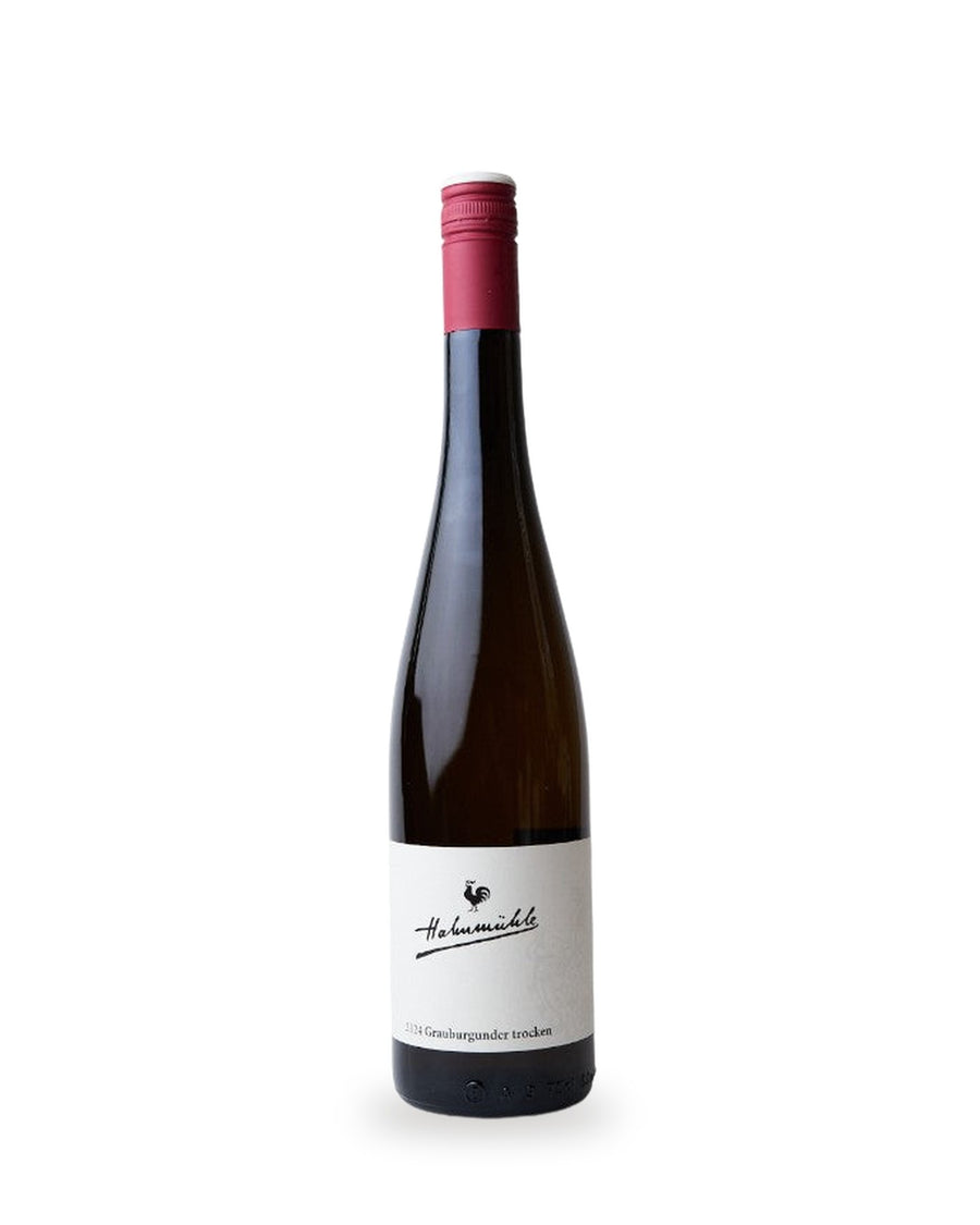 Hahnmühle Grauburgunder — Flasche vor weißem Studio-Hintergrund