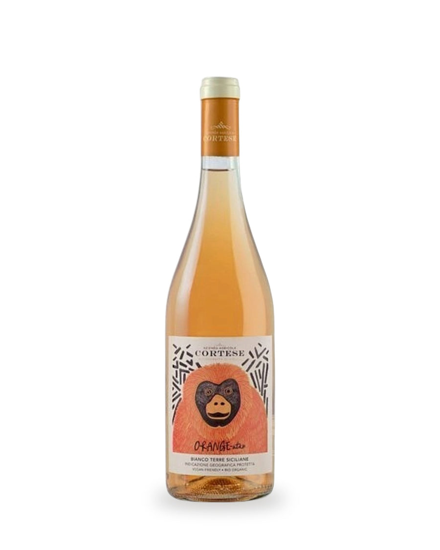Cortese Orange Bianco BIO — Flasche vor weißem Studio-Hintergrund