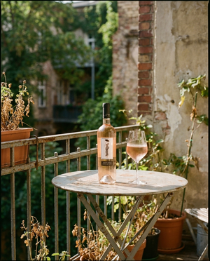 French Défilé Rosé auf dem Tisch in einer Berliner Altbauwohnung
