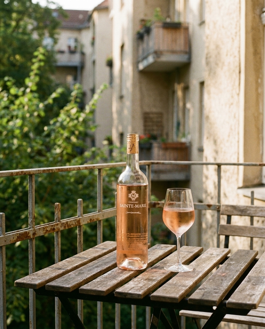 Château St. Marie Bordeaux Rosé auf dem Tisch in einer Berliner Altbauwohnung