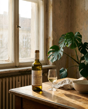 Château St. Marie Vieilles Vignes, 350ml auf dem Tisch in einer Berliner Altbauwohnung