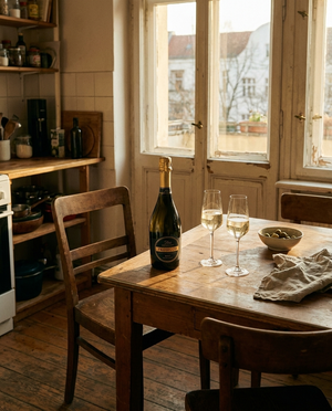 ITA Prosecco DOC Spumante Brut auf dem Tisch in einer Berliner Altbauwohnung