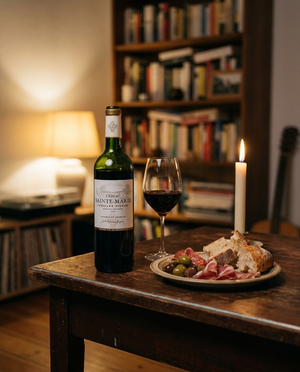 Château St. Marie Bordeaux Supérieur auf dem Tisch in einer Berliner Altbauwohnung