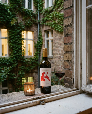 Dea del Mare Merlot Cabernet Sauvignon draußen im Berliner Kiez