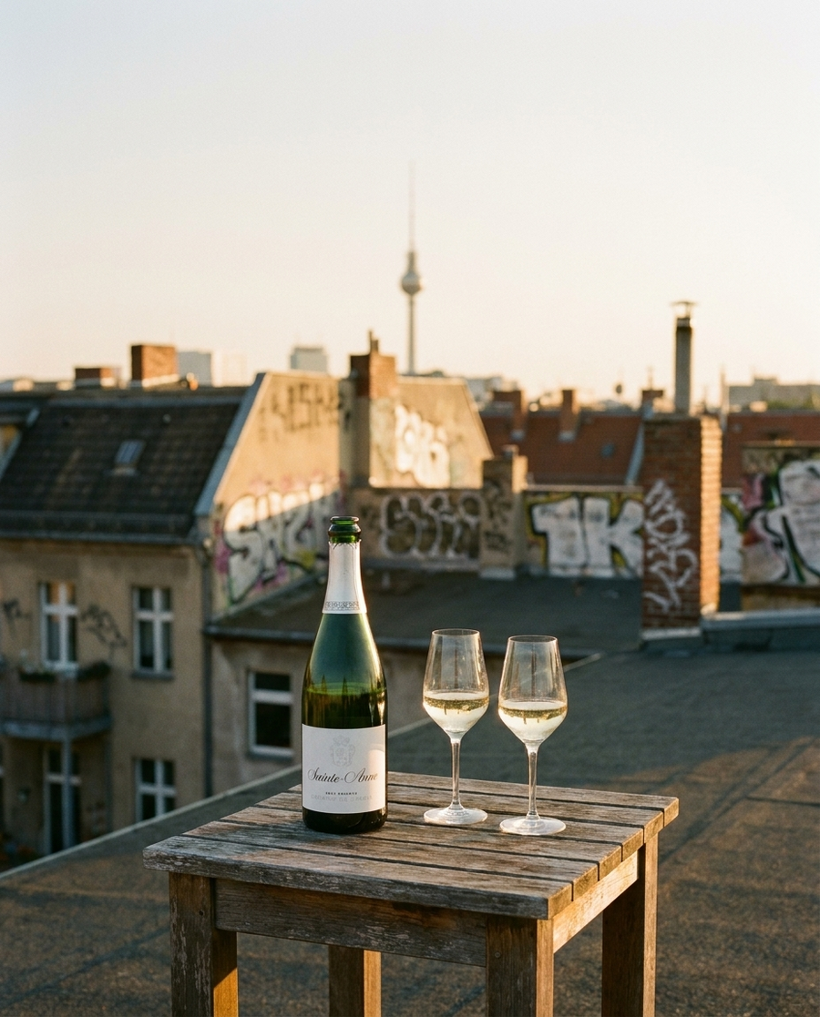 St. Anne Crémant de Limoux Brut draußen im Berliner Kiez