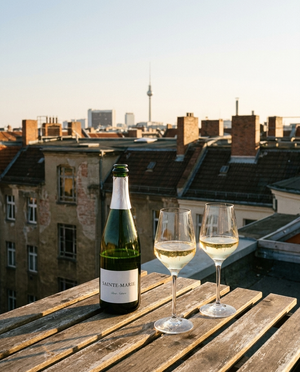 Château St. Marie Crémant de Bordeaux Brut draußen im Berliner Kiez