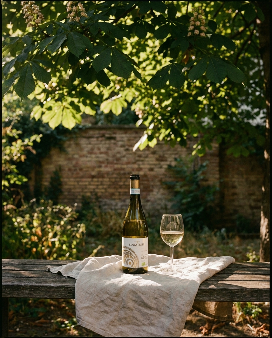 Santa Tresa Grillo Viognier BIO draußen im Berliner Kiez