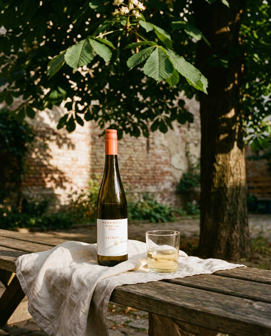 Sven Leiner Handwerk Riesling draußen im Berliner Kiez