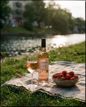 Camas Syrah Rosé draußen im Berliner Kiez